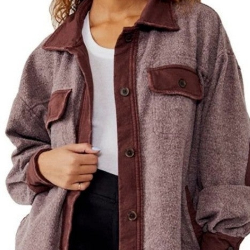 Free People Two-Tone Brown Shacket Jacket